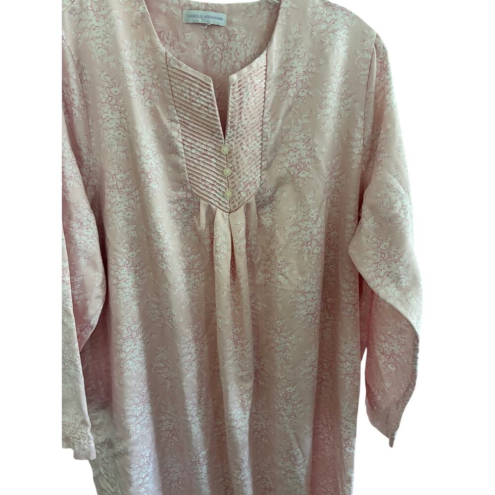 Carole Hochman Nightgown XL Satin Cotton Lined  Long Loungewear Coastal Grandma